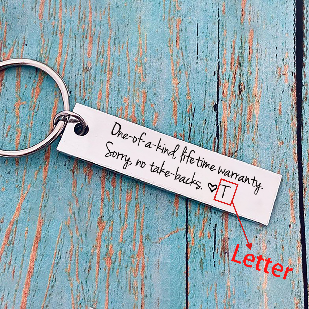 Funny Couple Keychain Personalised Initial Key Ring One of a Kind Lifetime Warranty Sorry No Take Backs Gift for Couple
