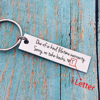 Funny Couple Keychain Personalised Initial Key Ring One of a Kind Lifetime Warranty Sorry No Take Backs Gift for Couple
