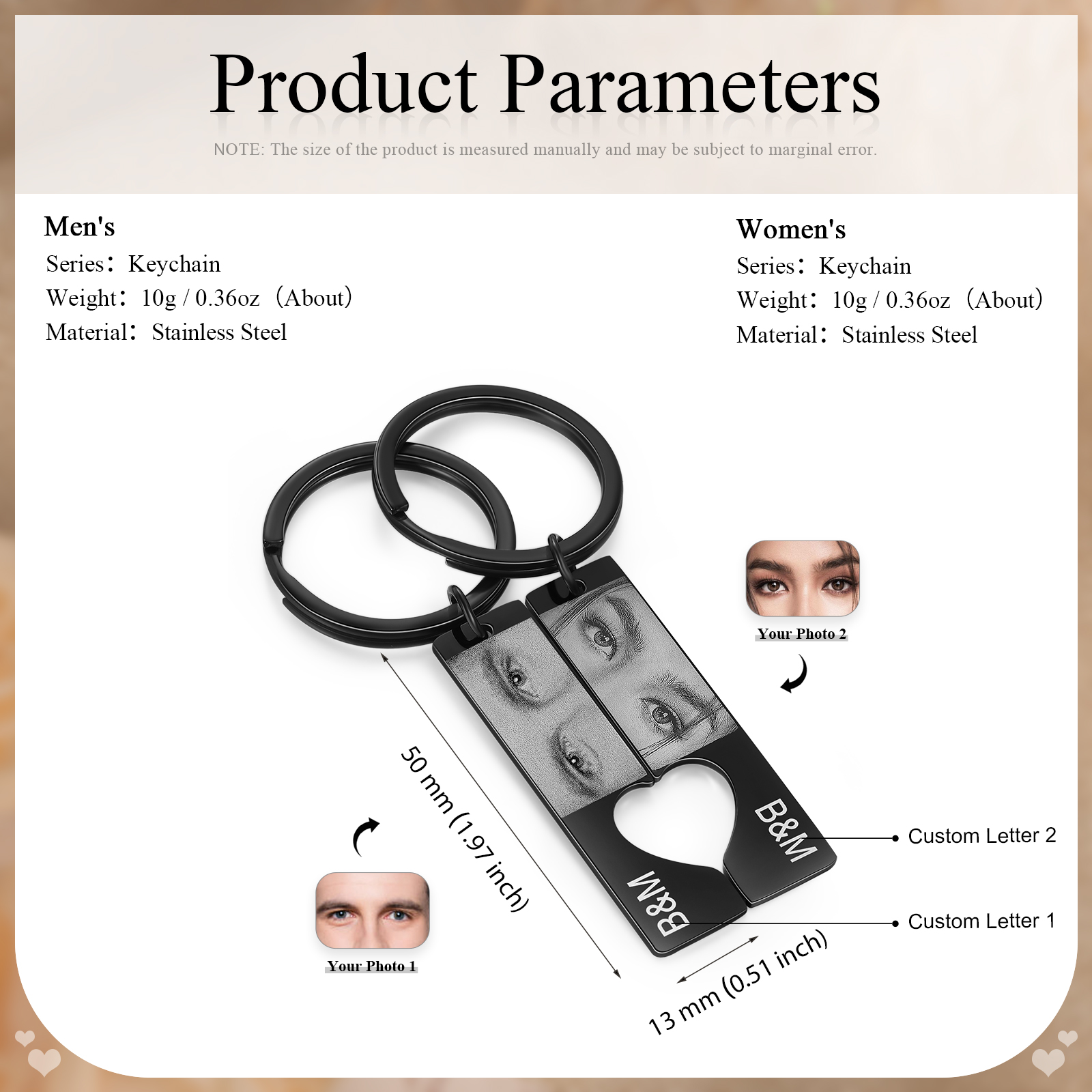 Personalised Eye Photo Keychain Custom 2 Photos and 2 Letters Heart Puzzle Matching Keychain Gift for Couple