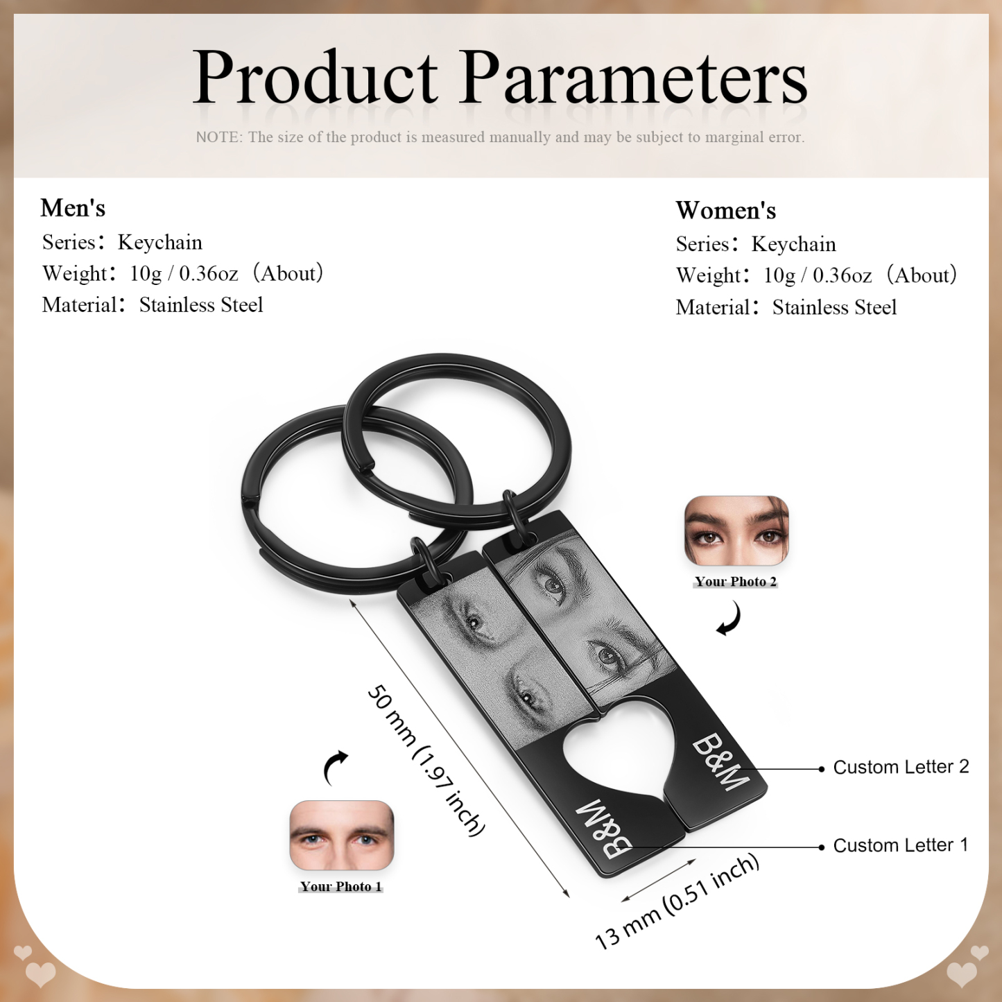 Personalised Eye Photo Keychain Custom 2 Photos and 2 Letters Heart Puzzle Matching Keychain Gift for Couple