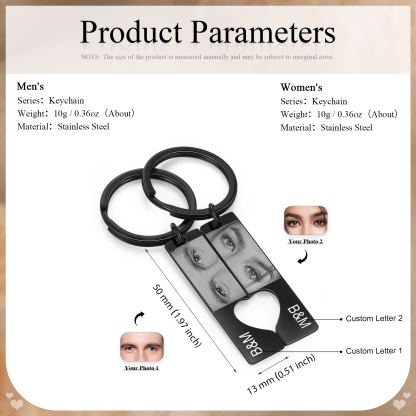 Personalised Eye Photo Keychain Custom 2 Photos and 2 Letters Heart Puzzle Matching Keychain Gift for Couple