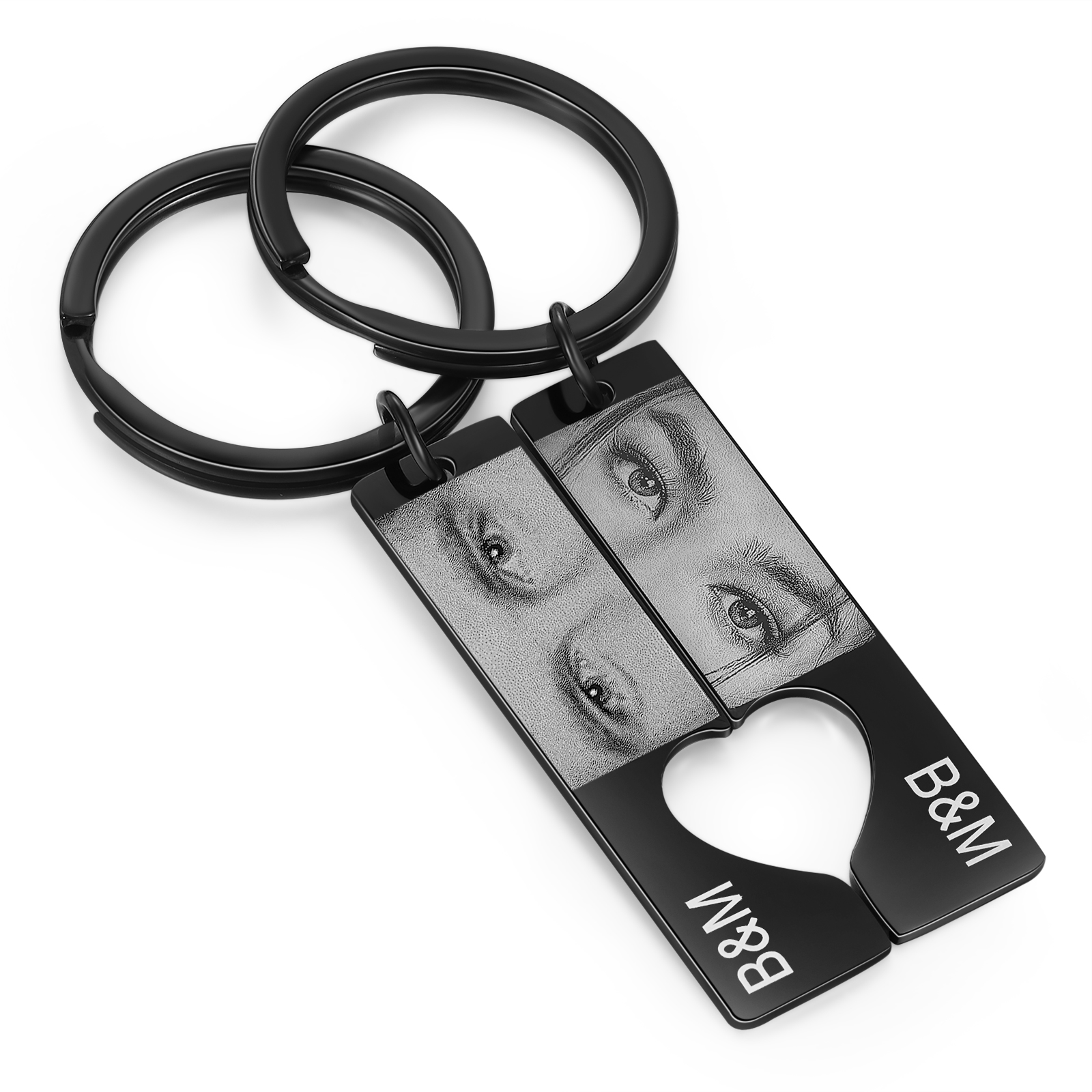 Personalised Eye Photo Keychain Custom 2 Photos and 2 Letters Heart Puzzle Matching Keychain Gift for Couple