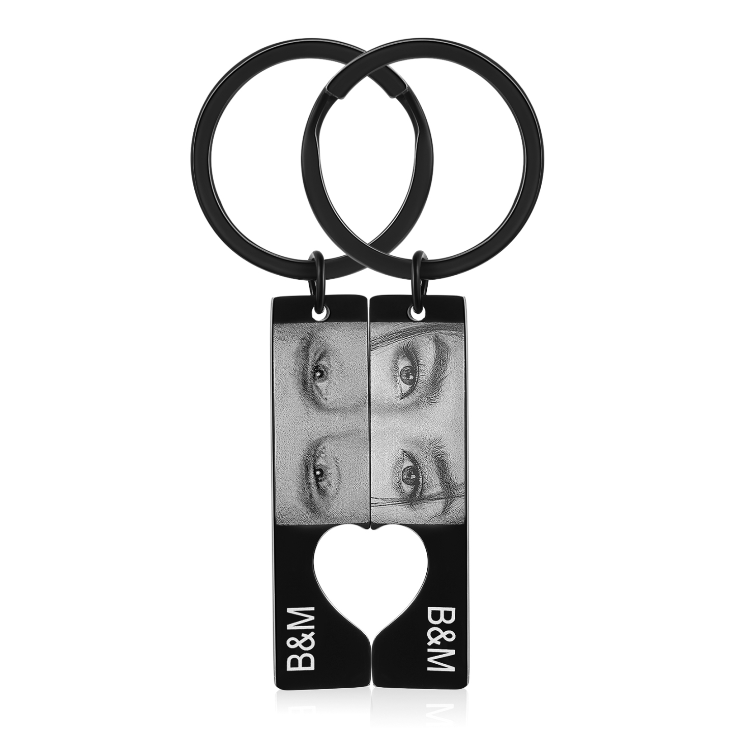 Personalised Eye Photo Keychain Custom 2 Photos and 2 Letters Heart Puzzle Matching Keychain Gift for Couple
