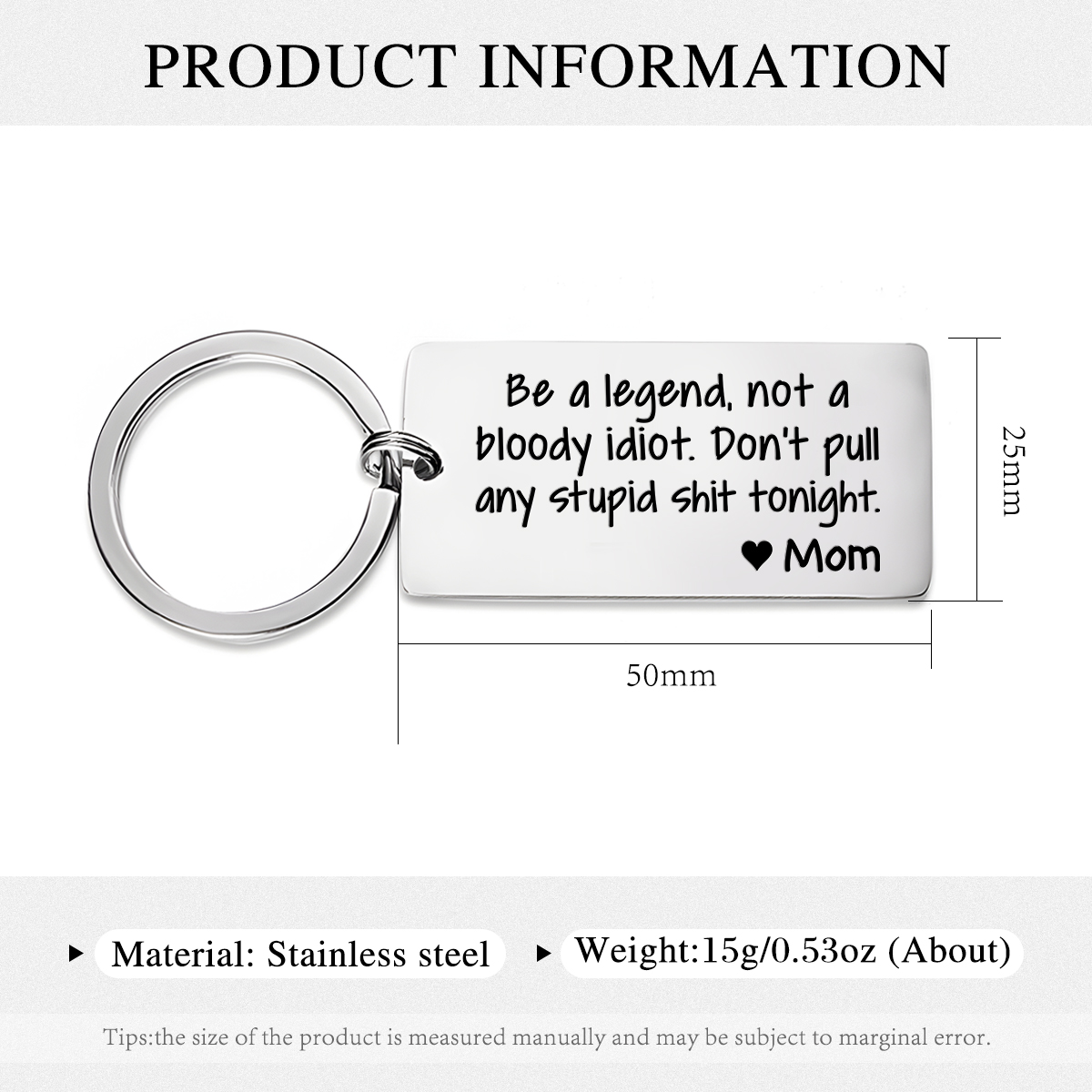 Personalised Name Be a Legend Not a Bloody Idiot Dont Pull Any Stupid Shit Tonight Keychain Funny Gift for Kids