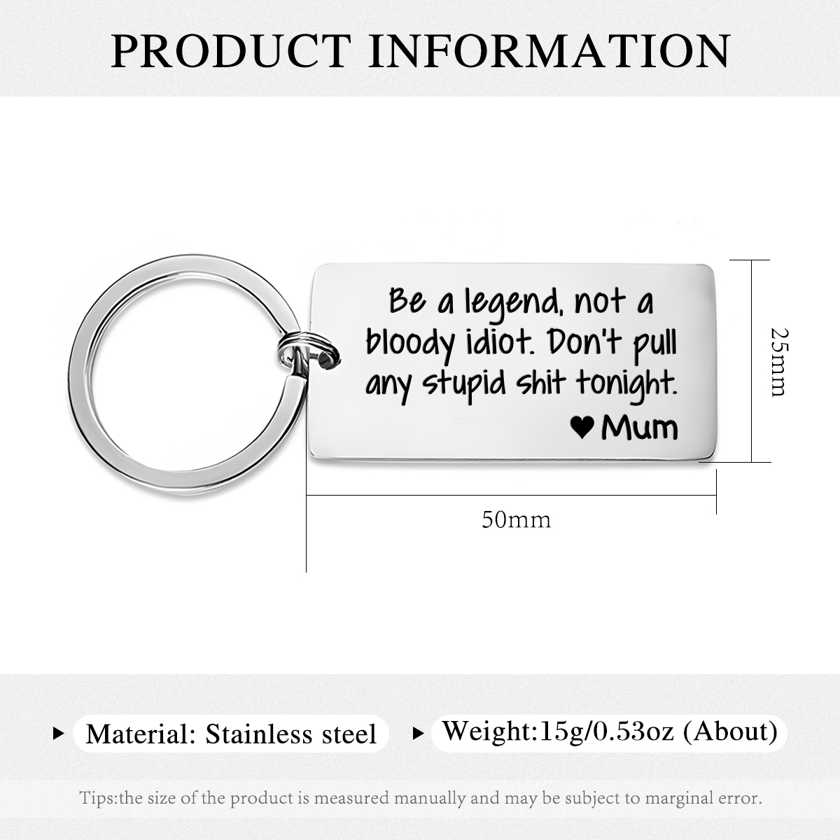 Personalised Name Be a Legend Not a Bloody Idiot Dont Pull Any Stupid Shit Tonight Keychain Funny Gift for Kids