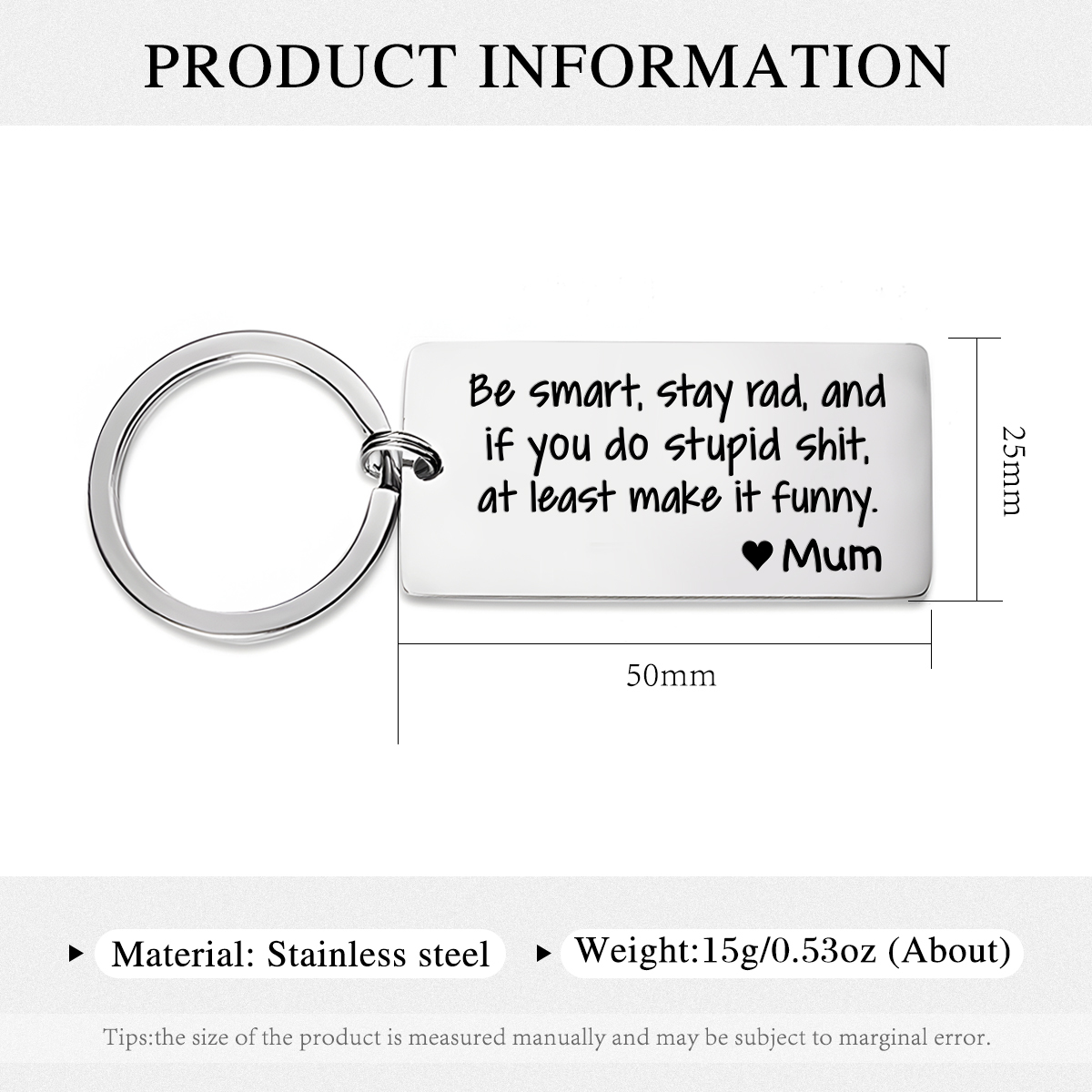 Personalised Name Be Smart Stay Rad And if You Do Stupid Shit at Least Make It Funny Keychain Funny Gift for Kids