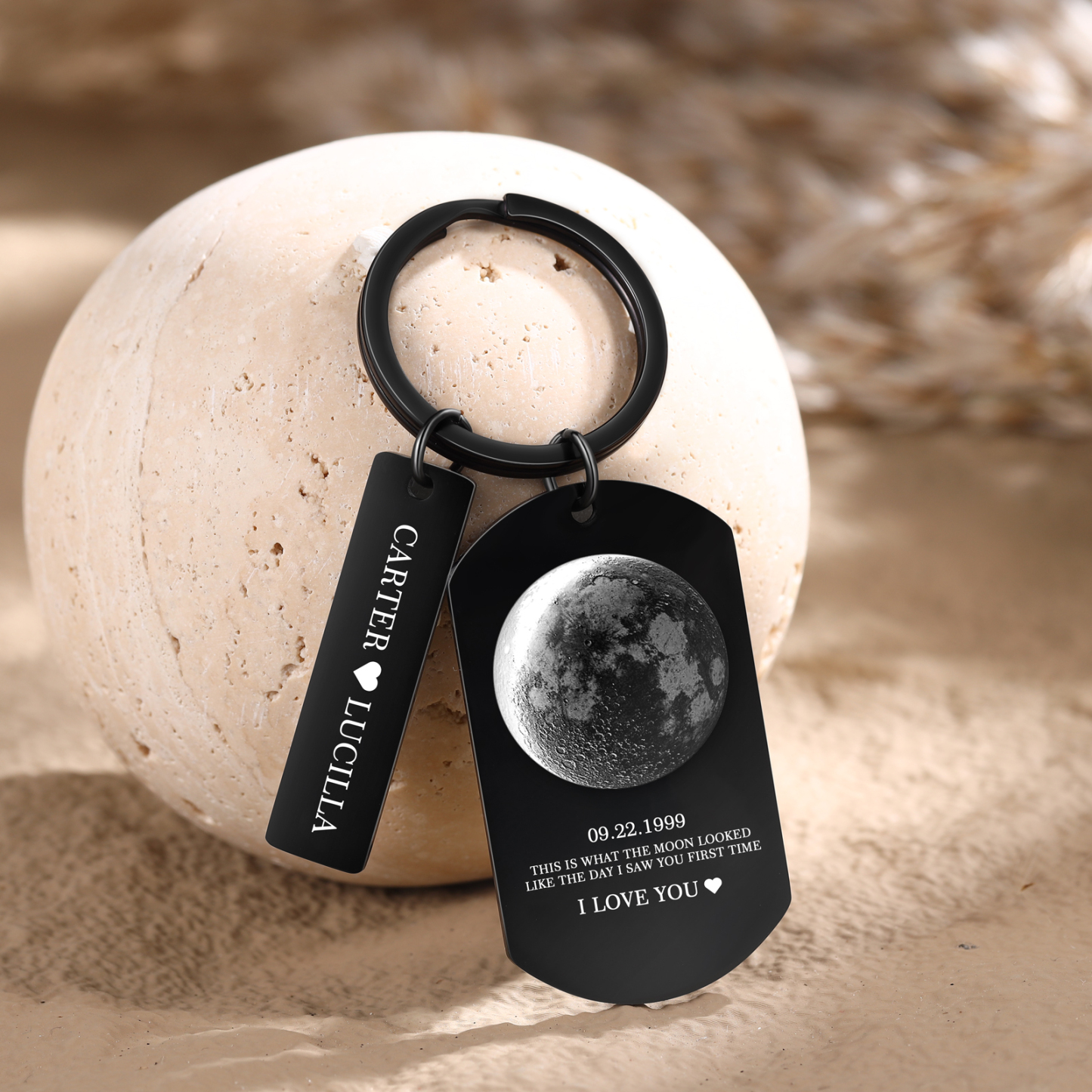 Personalised 2 Names and 2 Texts Keyring The Day You Were Born Custom Moon Phase Keychain Gift for Couple