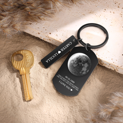 Personalised 2 Names and 2 Texts Keyring The Day You Were Born Custom Moon Phase Keychain Gift for Couple