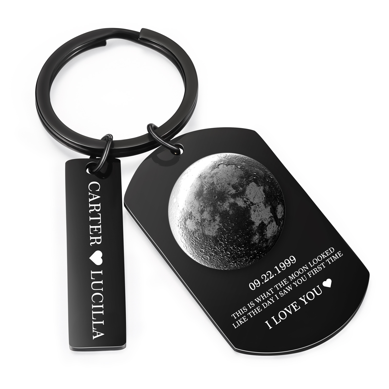 Personalised 2 Names and 2 Texts Keyring The Day You Were Born Custom Moon Phase Keychain Gift for Couple