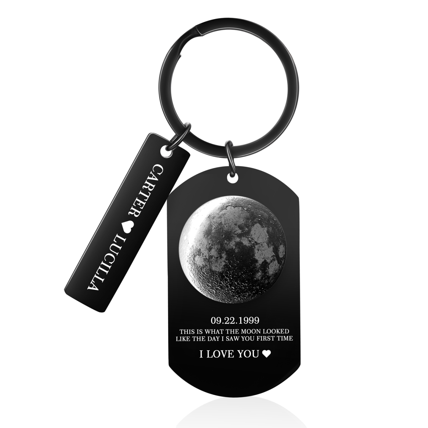 Personalised 2 Names and 2 Texts Keyring The Day You Were Born Custom Moon Phase Keychain Gift for Couple