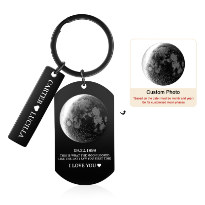 Personalised 2 Names and 2 Texts Keyring The Day You Were Born Custom Moon Phase Keychain Gift for Couple