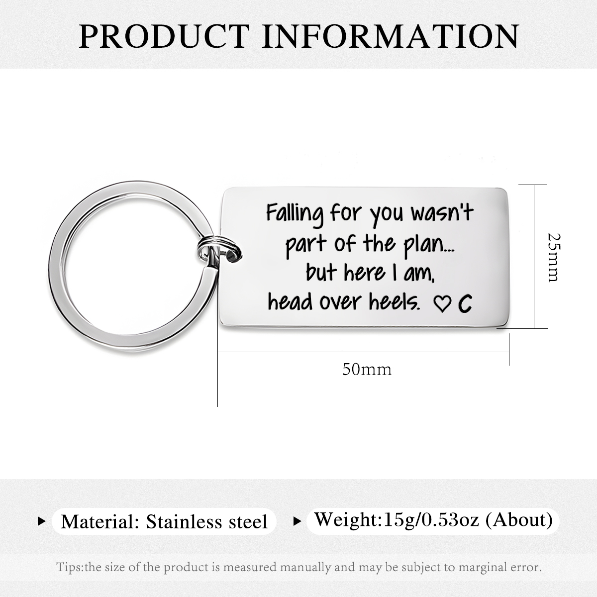 Personalised Funny Keychain Falling for You Wasnt Part of the Plan But Here I Am Head Over Heels Custom 1 Letter Gift for Couple