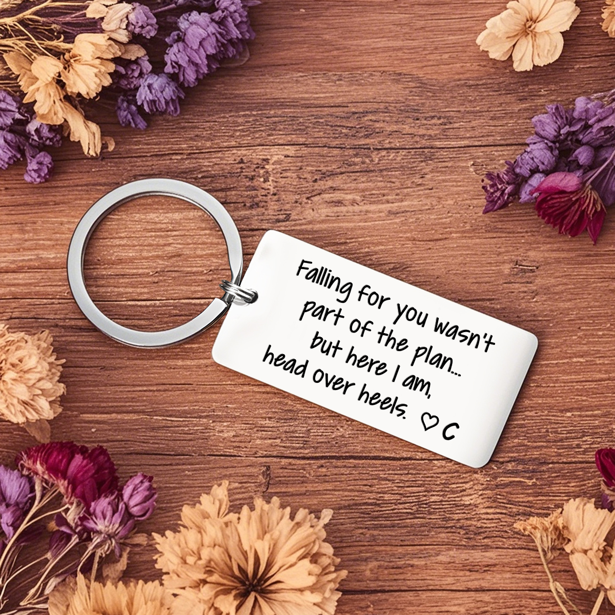 Personalised Funny Keychain Falling for You Wasnt Part of the Plan But Here I Am Head Over Heels Custom 1 Letter Gift for Couple