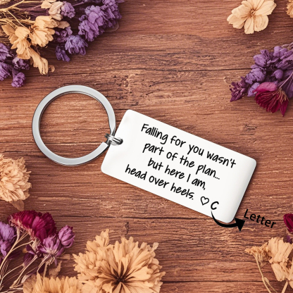 Personalised Funny Keychain Falling for You Wasnt Part of the Plan But Here I Am Head Over Heels Custom 1 Letter Gift for Couple