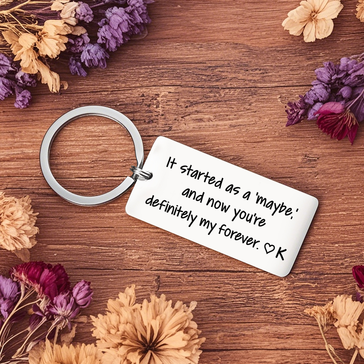 Personalised Funny KeychainIt Started as a maybe and Now Youre Definitely My Forever Custom 1 Letter Gift for Couple