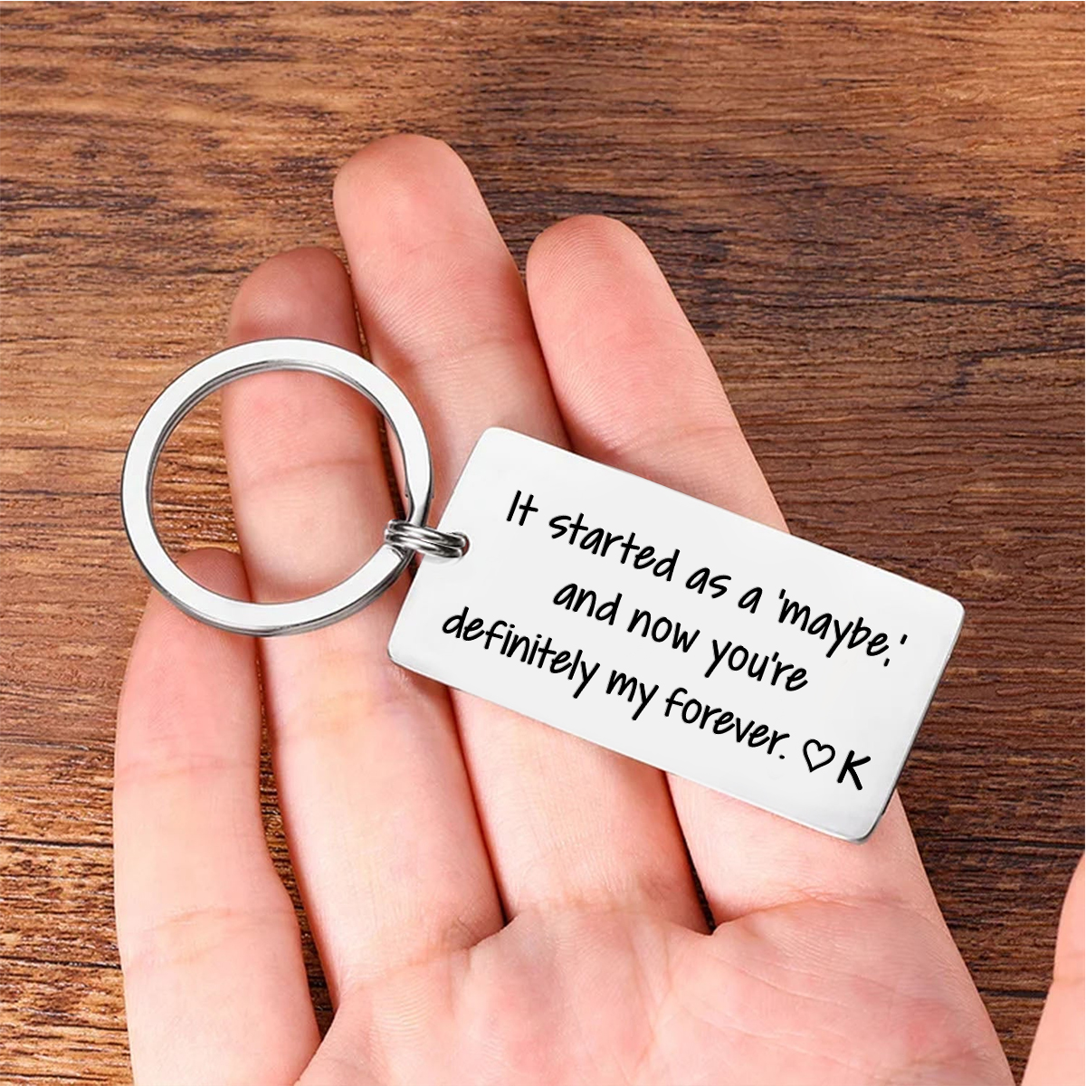 Personalised Funny KeychainIt Started as a maybe and Now Youre Definitely My Forever Custom 1 Letter Gift for Couple