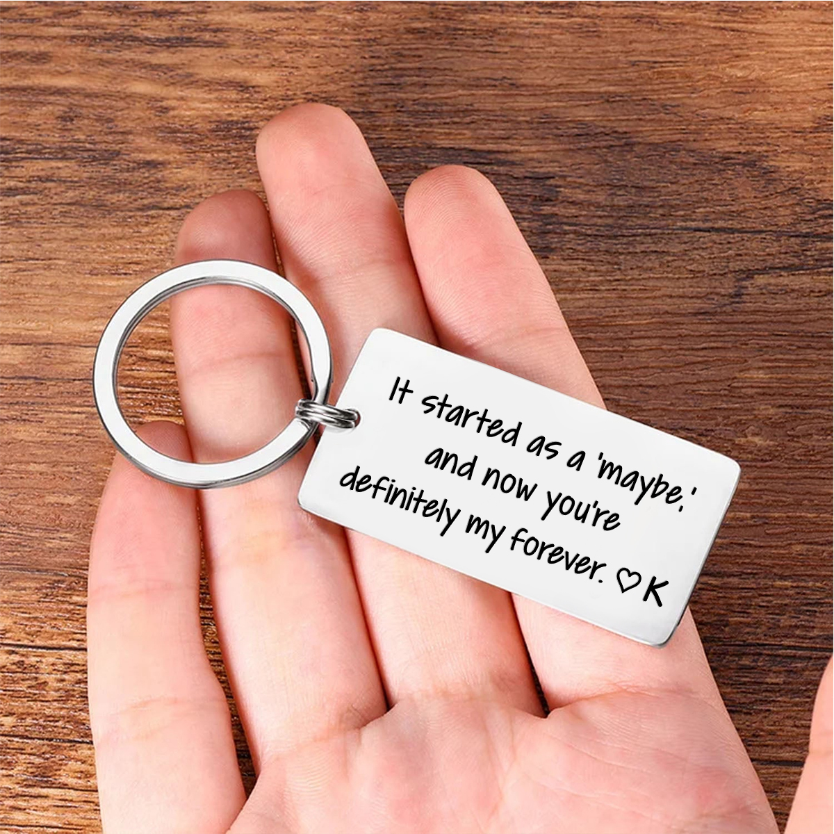 Personalised Funny KeychainIt Started as a maybe and Now Youre Definitely My Forever Custom 1 Letter Gift for Couple