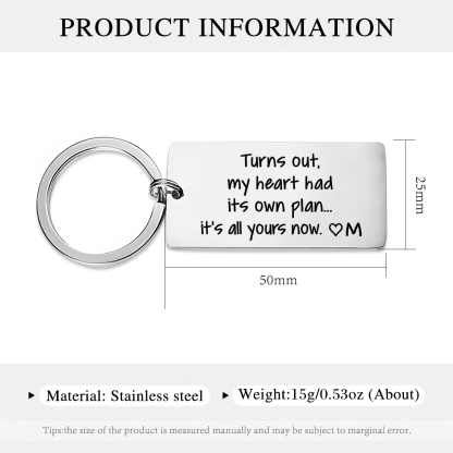 Personalised Funny Keychain Turns out My Heart Had Its Own Plan Its All Yours Now Custom 1 Letter Gift for Couple
