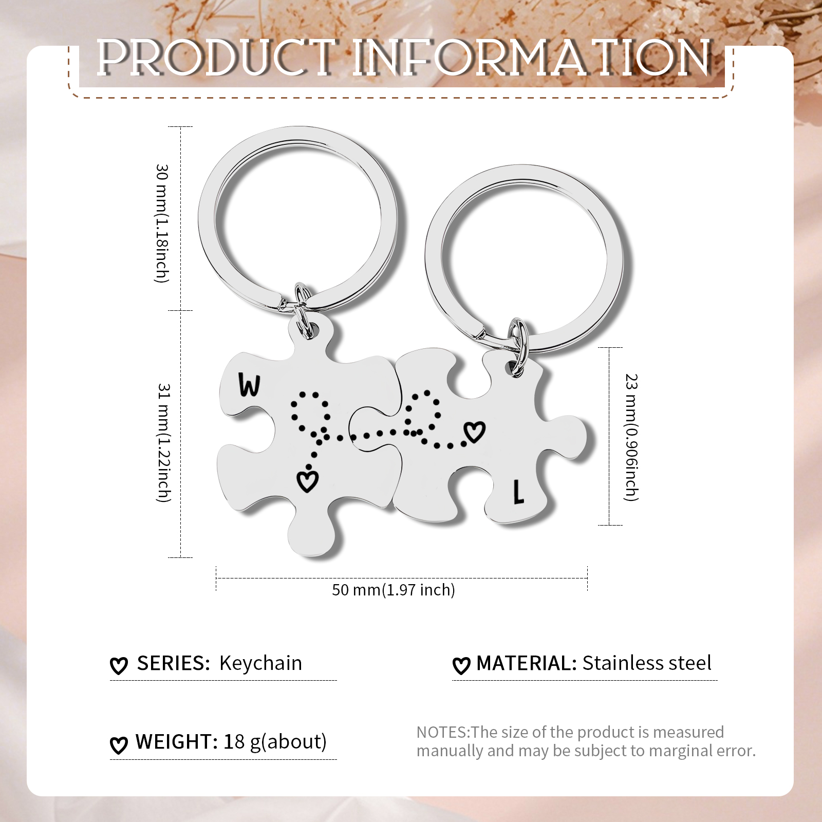 Personalised Keychain Puzzle with 2 Letters Custom Couple Keychain Puzzle Gift for Couple