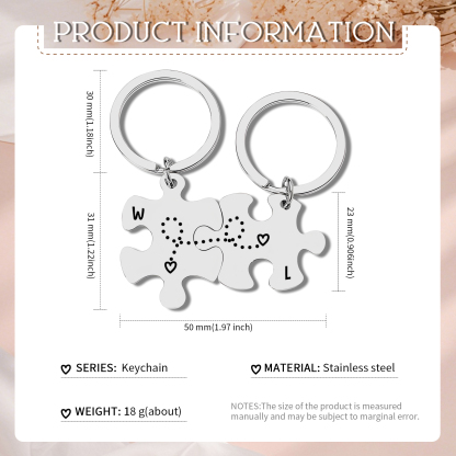 Personalised Keychain Puzzle with 2 Letters Custom Couple Keychain Puzzle Gift for Couple