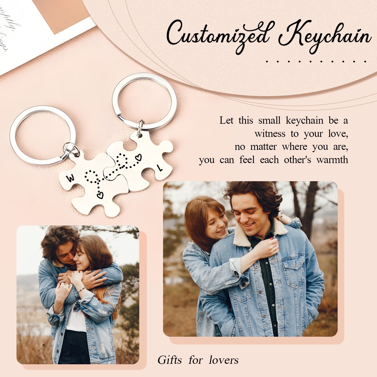 Personalised Keychain Puzzle with 2 Letters Custom Couple Keychain Puzzle Gift for Couple