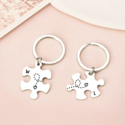 Personalised Keychain Puzzle with 2 Letters Custom Couple Keychain Puzzle Gift for Couple