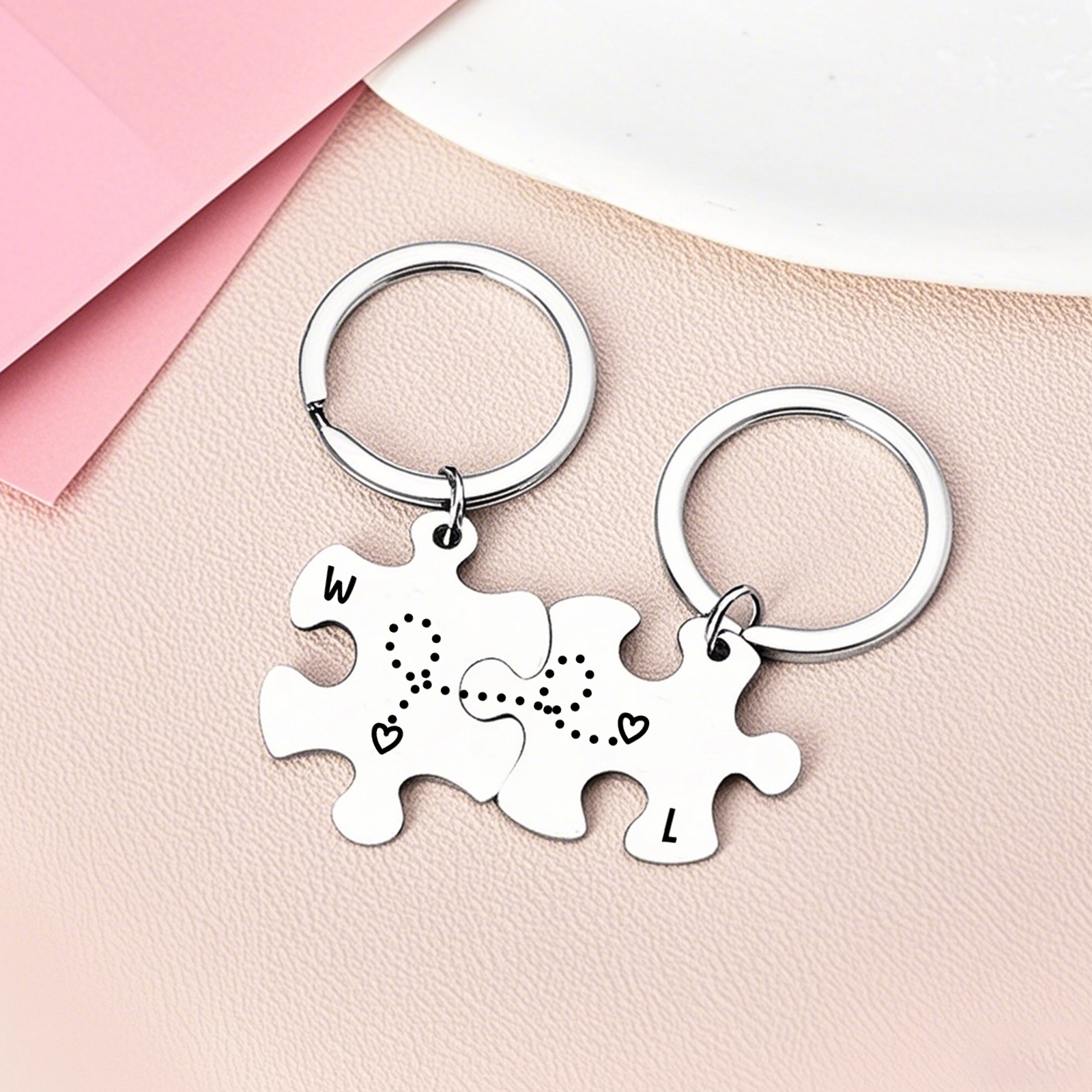 Personalised Keychain Puzzle with 2 Letters Custom Couple Keychain Puzzle Gift for Couple