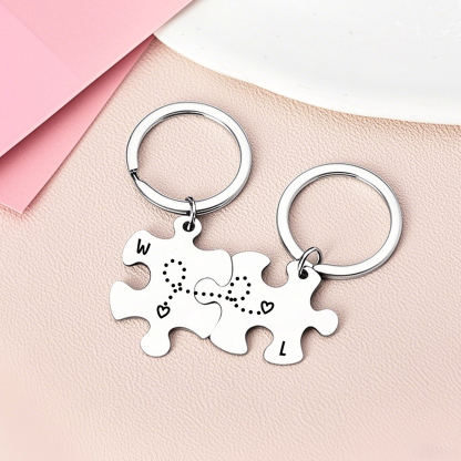 Personalised Keychain Puzzle with 2 Letters Custom Couple Keychain Puzzle Gift for Couple