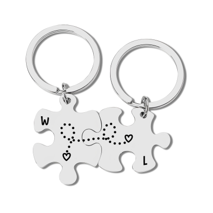Personalised Keychain Puzzle with 2 Letters Custom Couple Keychain Puzzle Gift for Couple