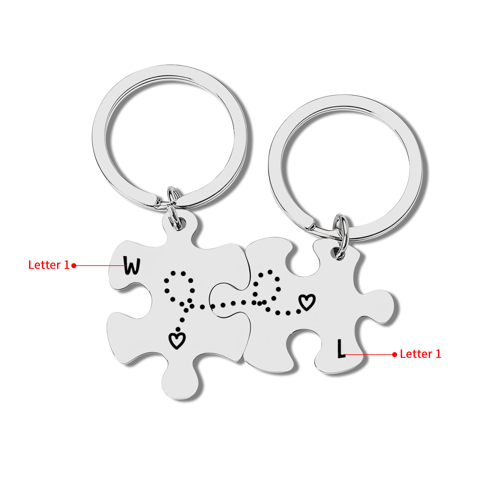 Personalised Keychain Puzzle with 2 Letters Custom Couple Keychain Puzzle Gift for Couple