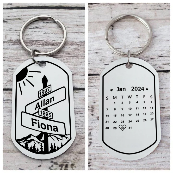 Personalised Couple Keychain Custom Name Date Street Sign Keychain with 2 Names 2 Years and 1 Date Personalised Intersection of Love Anniversary Gift for Lover