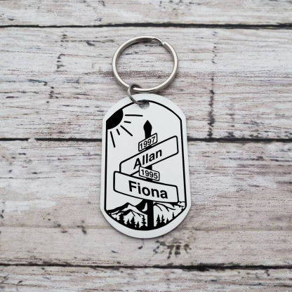 Personalised Couple Keychain Custom Name Date Street Sign Keychain with 2 Names 2 Years and 1 Date Personalised Intersection of Love Anniversary Gift for Lover