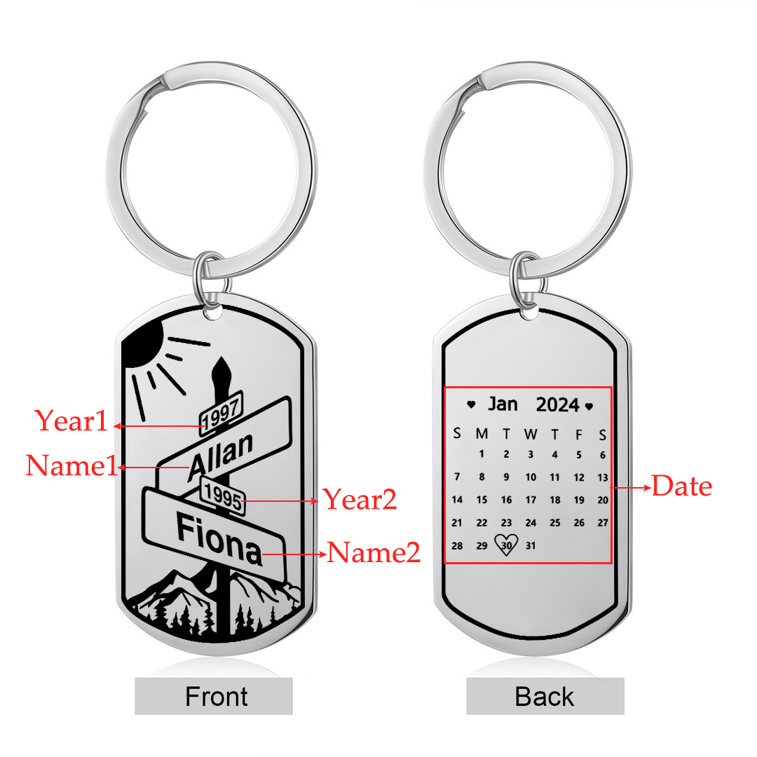 Personalised Couple Keychain Custom Name Date Street Sign Keychain with 2 Names 2 Years and 1 Date Personalised Intersection of Love Anniversary Gift for Lover