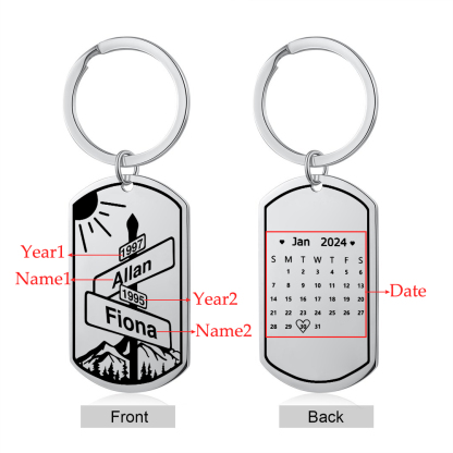 Personalised Couple Keychain Custom Name Date Street Sign Keychain with 2 Names 2 Years and 1 Date Personalised Intersection of Love Anniversary Gift for Lover