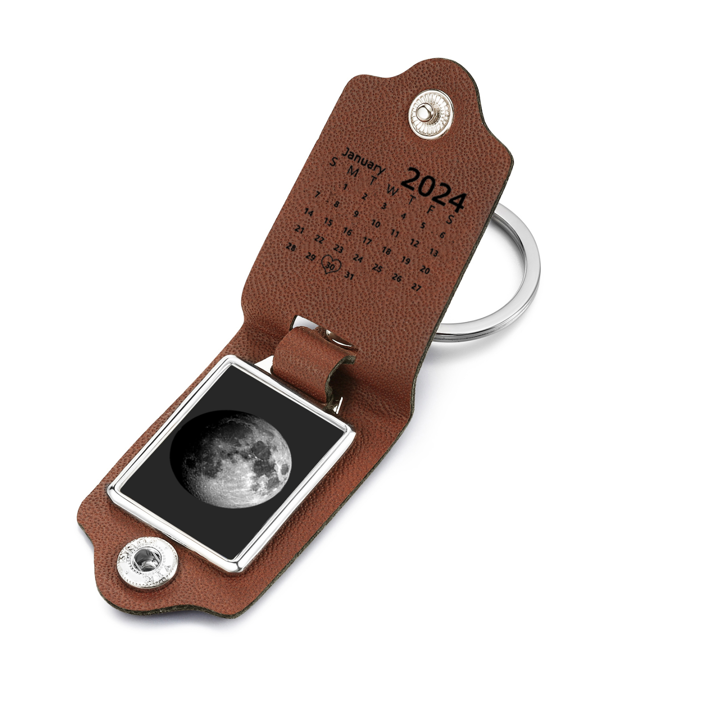 Custom Moon Phase Keychain Personalised Date Leather Keyring Gift for Her or Him