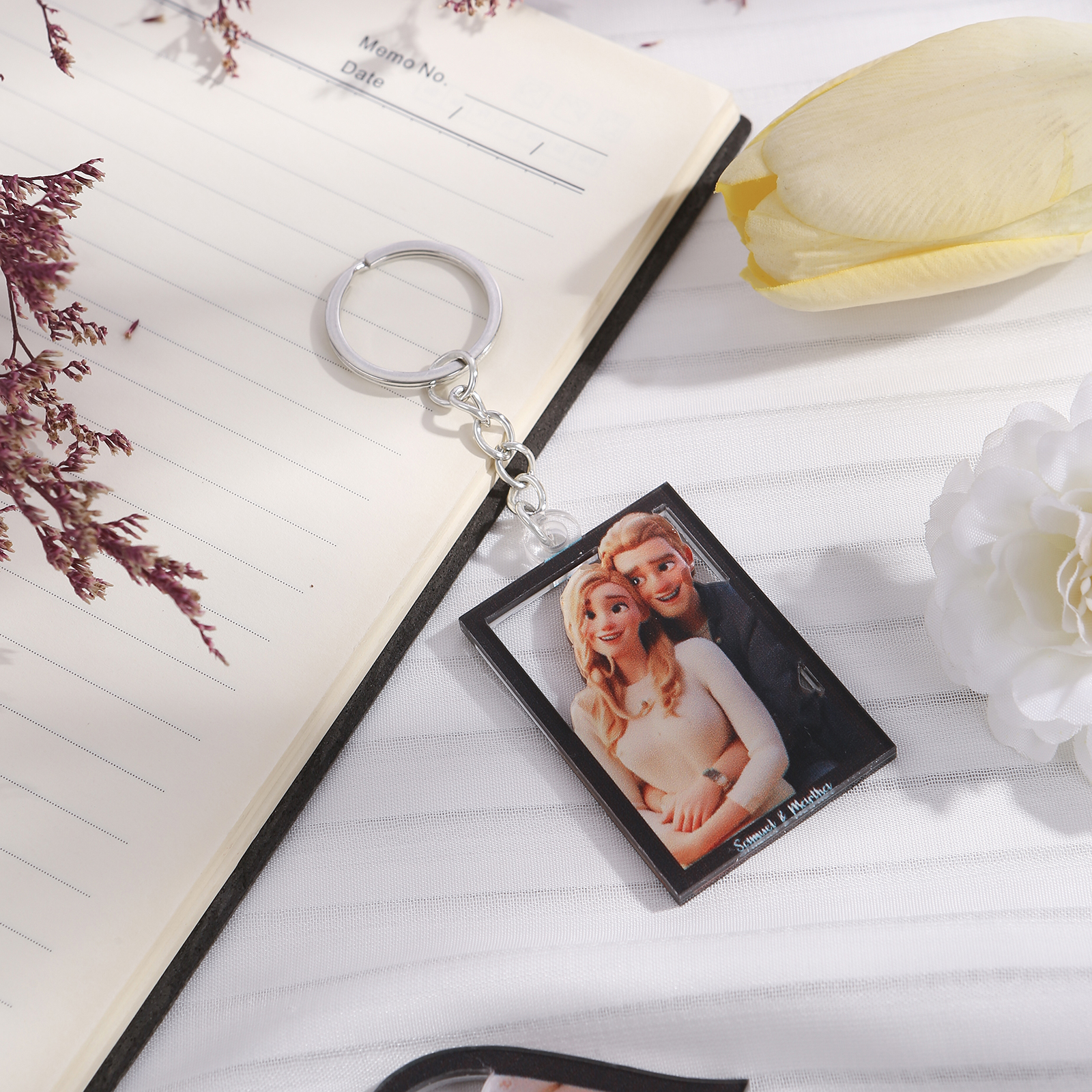 Personalised Cartoon Keychain Heart & Rectangle Styles Valentine’s Day Gift for Him or Her