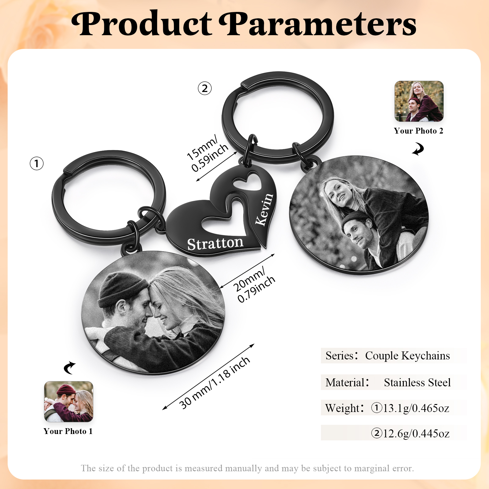 Personalised Keychain Heart Puzzle with Customised Engraved Photos and Names Gift for Couple