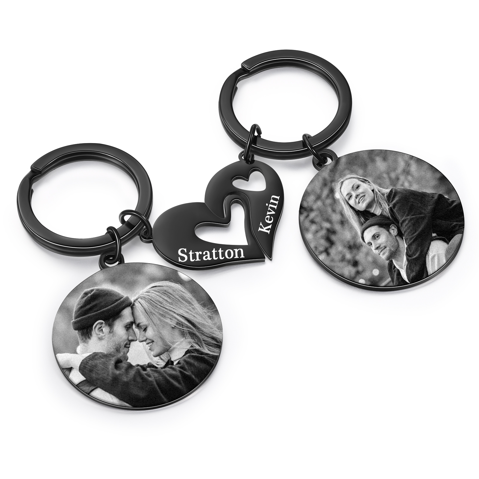 Personalised Keychain Heart Puzzle with Customised Engraved Photos and Names Gift for Couple