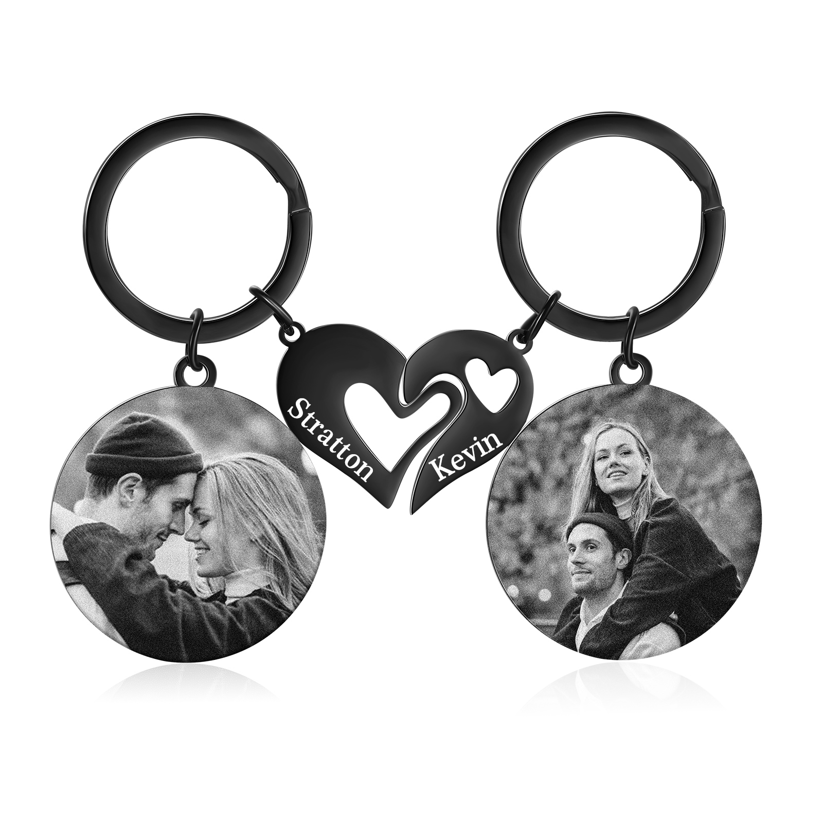 Personalised Keychain Heart Puzzle with Customised Engraved Photos and Names Gift for Couple