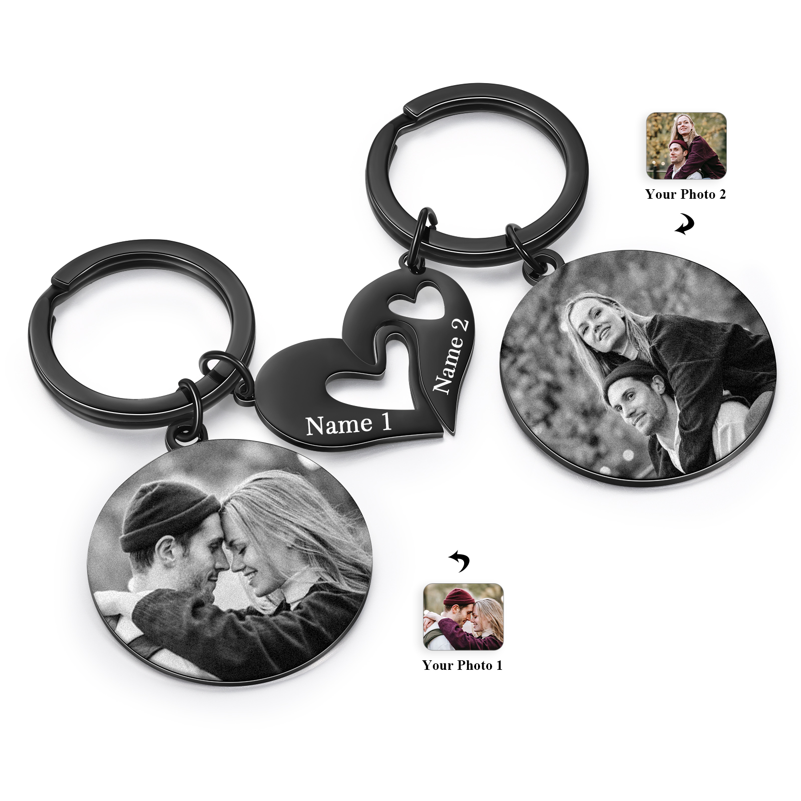 Personalised Keychain Heart Puzzle with Customised Engraved Photos and Names Gift for Couple
