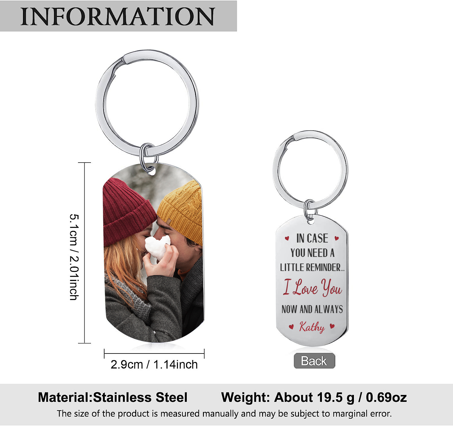 Personalised Keychain In Case You Need a Little Reminder I Love You Gift for Lover