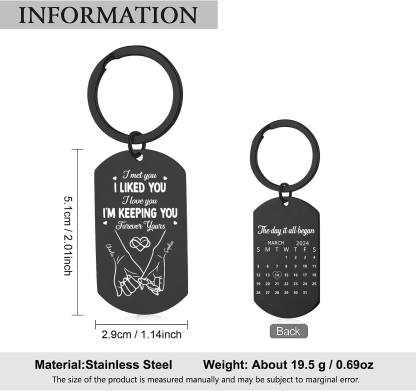Personalised Keychain The Day It All Began Custom 2 Names and Date Gift for Couple