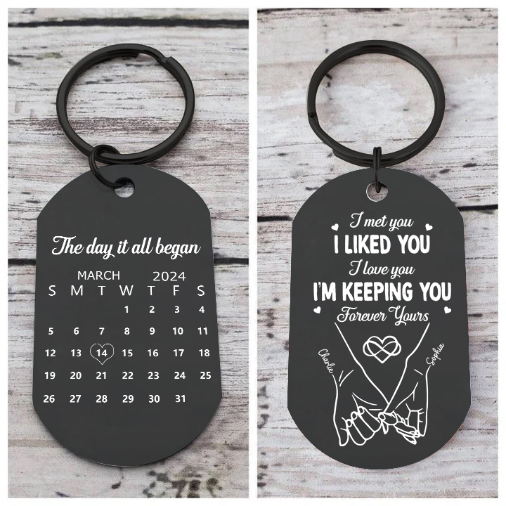 Personalised Keychain The Day It All Began Custom 2 Names and Date Gift for Couple