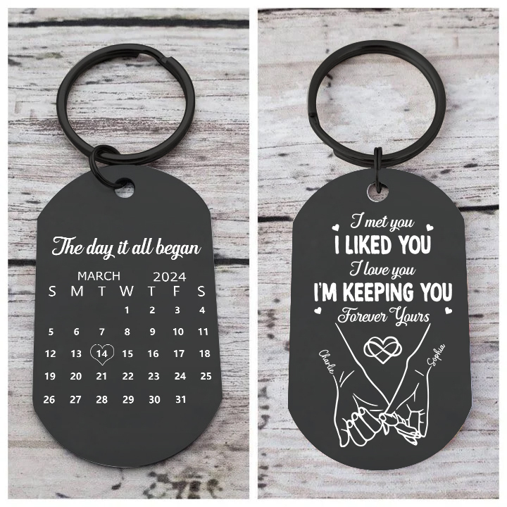 Personalised Keychain The Day It All Began Custom 2 Names and Date Gift for Couple