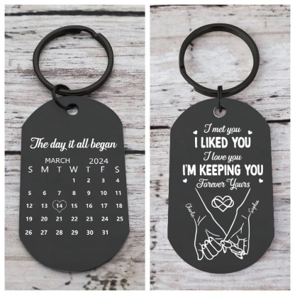 Personalised Keychain The Day It All Began Custom 2 Names and Date Gift for Couple