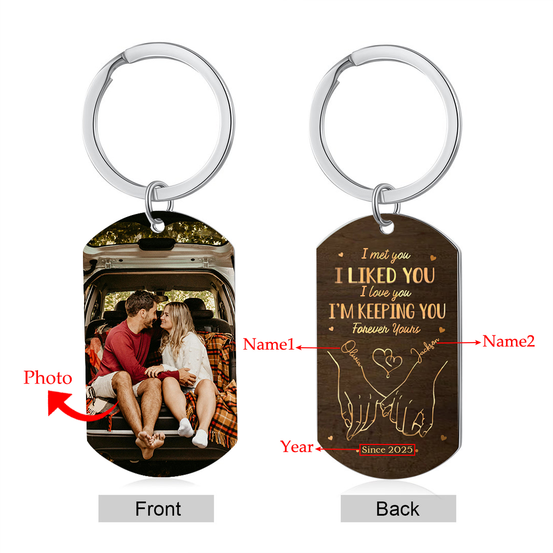 Personalised Keychain Pinky Promise I Met You I Liked Yo, I Love You Gift for Couple