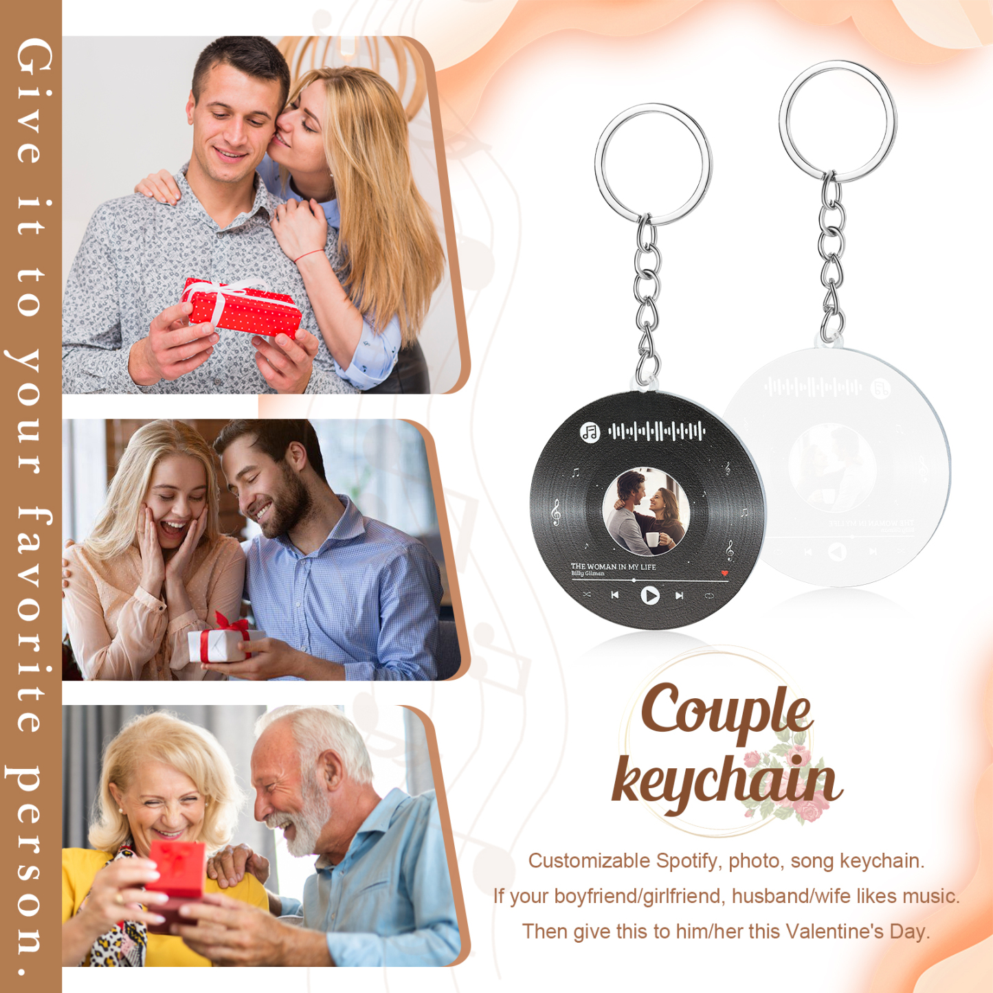 Personalised Photo and Keychain Song Custom 1 Photo & 1 Song Valentines Day Gift for Lover