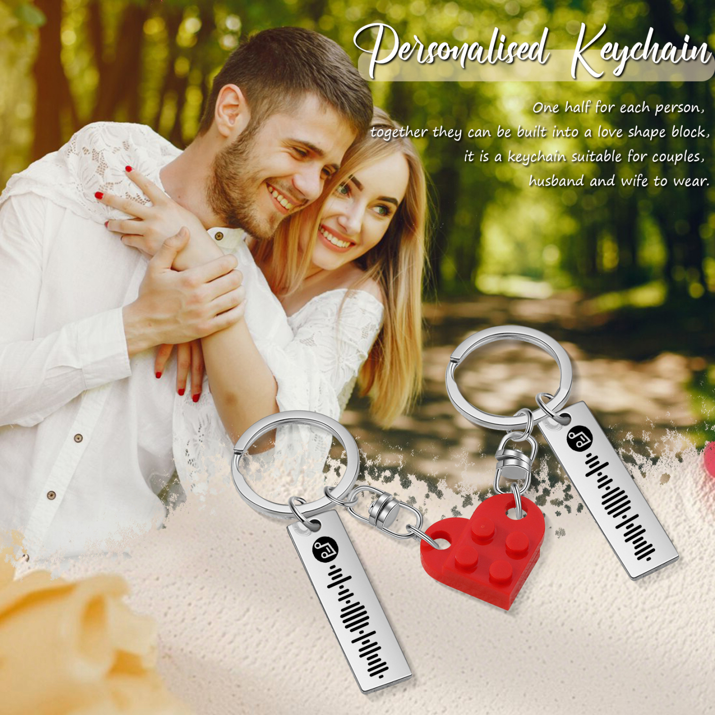 Personalised Spotify Heart Keychain Set – Custom Brick Heart Matching Keepsake for Couples | Jessemde