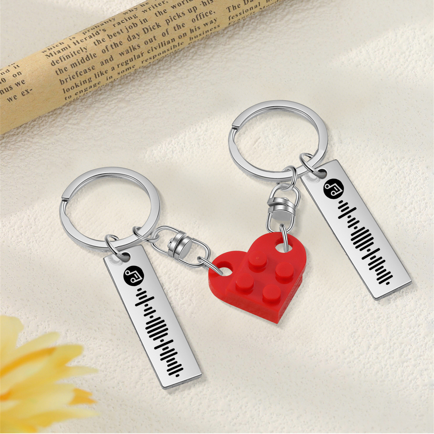 Personalised Spotify Heart Keychain Set – Custom Brick Heart Matching Keepsake for Couples | Jessemde