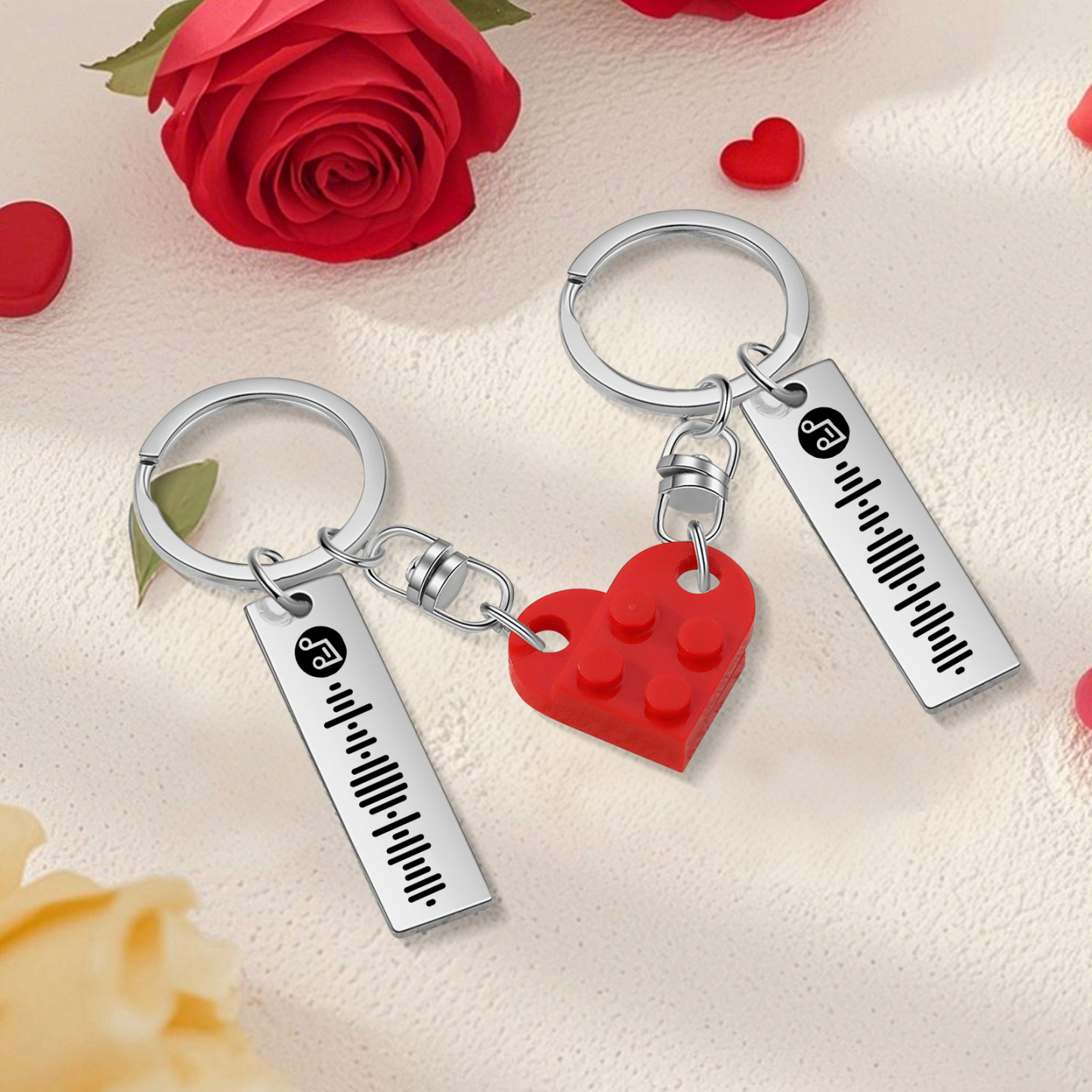 Personalised Spotify Heart Keychain Set – Custom Brick Heart Matching Keepsake for Couples | Jessemde